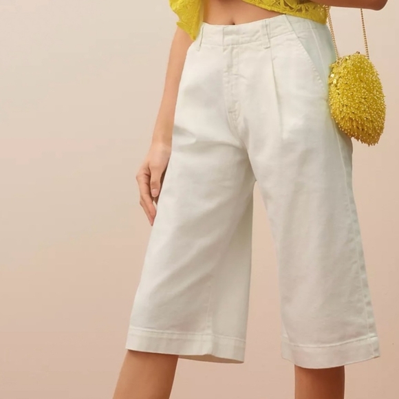 NWOT Anthropologie Pilcro high rise pleated culotte crop jeans wide leg 28 white - Picture 3 of 9